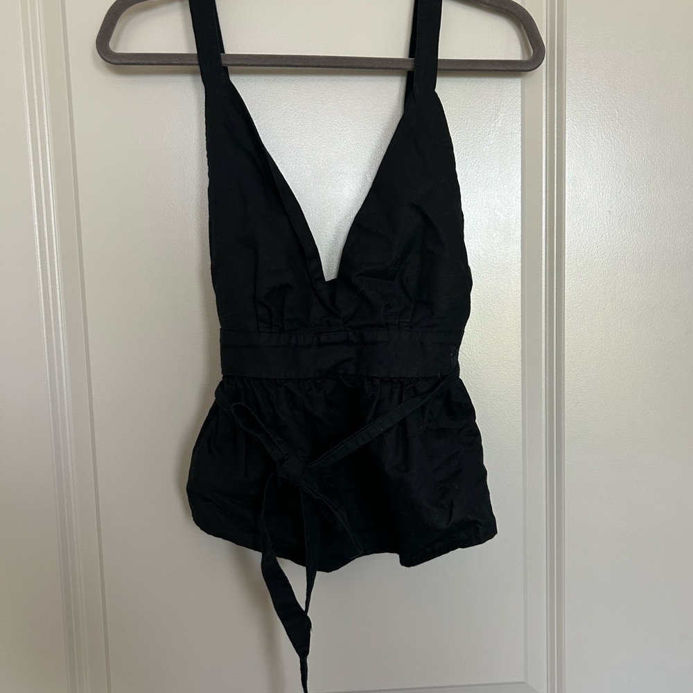 Free People Black Sleeveless V-Neck Babydoll Top